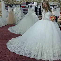 Basic Casual Dresses Vintage Long Sleeves Arabic High Neck Wedding with Appliques Beaded Bridal Ball Gown Vestidos de novia