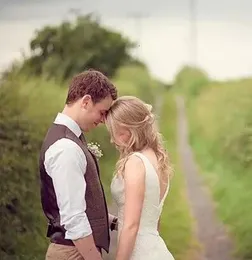 Rustik Kahverengi Yün Damat Yelekleri Vintage Cepler Erkekler Takım Yelekler İnce Fit Erkek Elbise Sağdı Groomsmen Kıyafet Gelinlik