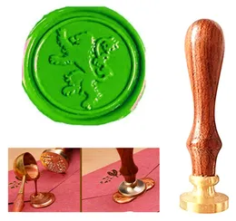 Rensa frimärken Vintage Fancy Lion Custom Picture Logo Bröllopsinbjudan Wax Seal Sealing Stamp Rosewood Handle Set Kit