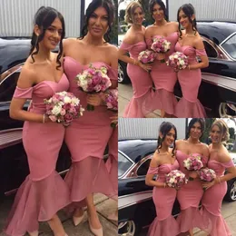 Off Shoulder Watermelon Long Bridesmaid Dresses Mermaid Style Modest Simple Prom Dresses Back Zipper Custom Made Formal Party Gowns 2017