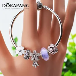 Dorapang New 925スターリングシルバーブレスレットビッグホールルースビーズチャームヨーロッパのPandora Bangleの女性ギフト用のDIYジュエリーブレスレットセット