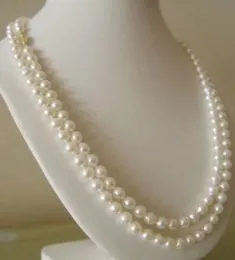 Longo 37 Polegadas 7-8mm Natural Branco Akoya Pearl Necklace 14 k Fecho de Ouro