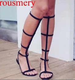 Sexy Sommer Oepn Toe Fasciola Straps Frauen Concise Stil Sandalen Stiefel Damen aushöhlen Wohnungen Kniehohe Knöchel Schnalle Bota schuhe