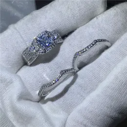 3-i-1 smycken vit guldfylld ringsats 7mm Diamond CZ Stone Engagement Bröllop Band Ringar för Kvinnor Män Present