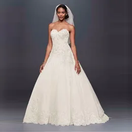 NEU! A-Linien-Hochzeitskleid mit Perlenspitze und Tüll 2019, herzförmige Applikationen, Perlenbrida-Kleider, Kleider mit offenem Rücken V3836