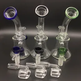 3 Renk Mini Cam Bongs Ücretsiz 4mm kuvars banger çivi ve cam kaseler 6 inç dişi 14mm eklem beher bong yağ kuleleri