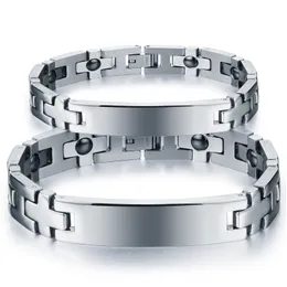 His And Her 316L Stainless Steel Cross Link Chain Matching Shiny ID Bracelet Bangle Lover' Jewelry Silver