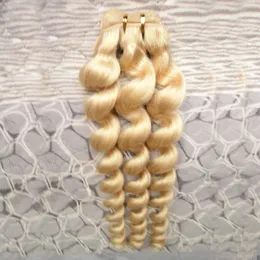 Loose wave human hair extensions Blonde Human Hair Weft 1 bundles Non-Remy 100g 613 Bleach Blonde brazilian hair weave bundles double weft