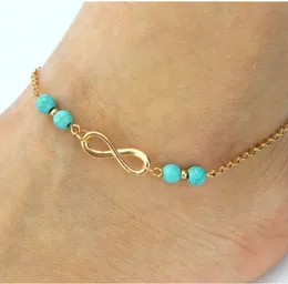 Hot 20 / Lot Kvinnor Guldkedja 8 Infinity Symbol Ankel Anklet Armband Sandal Beach Foot Smycken