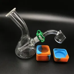 4" Inch Mini Glass Beaker Bongs With 2mm Quartz Banger Nail & Keck Clips & Silicone Non stick Wax Containers Glass Water Pipes