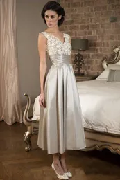 Современные чайные длина чая мать платья невесты v Nece Grey Color кружевные топ свадебные платья для гостей женские платья на вечеринке для вечеринок