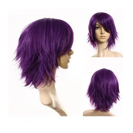 Fashion Lady Short Purple Straight Wig New Cosplay Party Hommes Femmes Perruques Complètes