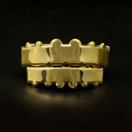 Gold Color Hip Hop Teeth Grillz Top & Bottom Crown Teeth Grillz Set Mouth Silver Custom Teeth Caps Christmas Party Gift