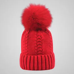 10 Colors Winter Double twist Beanie Knitted Big Rabbit Hair Fur Pom Poms Hat Women Cap Headgear Headdress Head Warmer Top Quality