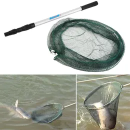 Round frame Folding Fishing Landing Net Aluminum 3 Section Extending Pole Handle Fishing Tackle Equipment Accessory