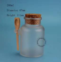 Främjande högkvalitativ 200 ml plastkosmetisk flaska Pulverbad Saltkruka med träsked Tomtfyllningsbehållare 2st / parti