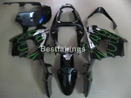 Bezpłatne 7 prezentów Zestaw targowych dla Kawasaki Ninja ZX9R 2000 2001 Green Flames Black Motorcycle Fairings Set ZX9R 00 01 PJ24