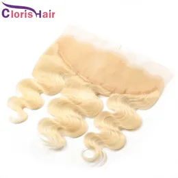 Capelli umani con chiusura frontale in pizzo biondo platino 13x4 peruviano onda del corpo vergine capelli umani 613 frontali biondi completi pezzo chiusure superiori ondulate economiche