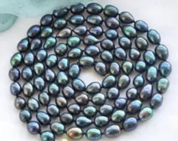 10-12mm Black Natural Pearl Necklace 48 inch 14k Gold Accessories