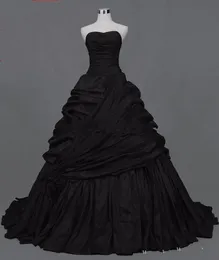 Vintage Gothic Victorian Black Wedding Dresses Sweetheart Corset Back Pick-Ups Taffeta Non White Bridal Gowns Vintage Wedding Gowns