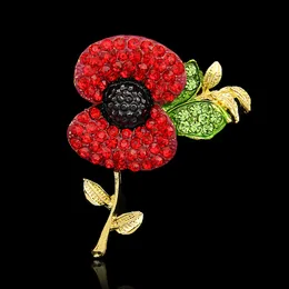 Crystal Rhinestone Poppy Flower Brooch Pins Gold Silver Tone Cosrage Brooches for Woman Man party Jewelry Gift8497307