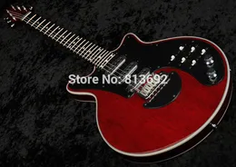 送料無料BM01ブライアンメイヤー署名ワインレッドギターブラックピックガードトレモロブリッジ、クロムクロームピックアップ、22フレット中国OEMギター