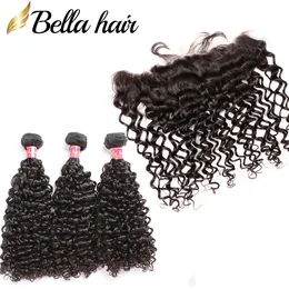 Brazilian Human Hair Wefts Weaves Curly Bundles with Lace Frontal Closure 13x4 Virgin Remy Bella Hair