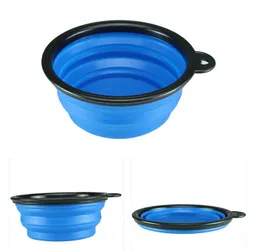 Portable outdoor traving camping pet dog cat water food bowls Silicone Collapsible folded Dog Bowl feeders with Carabiner Easy Carry dish