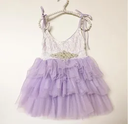 Girls princess dresses children Rhinestone belt lace suspeder dress kids tulle tutu cake clothing A8690