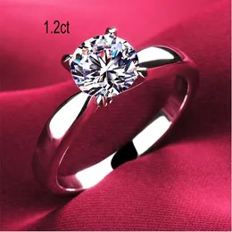 Never fading 1.2ct S925 silver wedding Anel Ring 18K real white gold plated CZ Diamond 4 prong Ring women