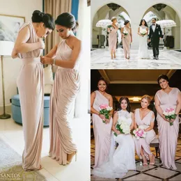 2017 Mantel Blush Brautjungfernkleider Lang One Shoulder Chiffon Falte Bridemaids Kleid Bodenlange Trauzeugin Kleider