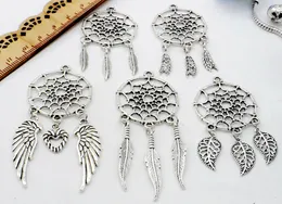 100 st/lot Vintage Antik Silver Drömfångare Charms Dingle Pendant Passar europeiskt halsband Smycken gör diy