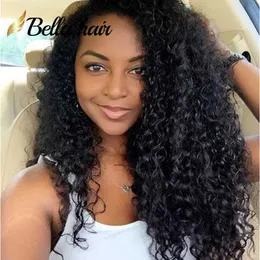 Peruwiańskie peruki dla włosów z dziewiczych dla czarnych kobiet średnia koronkowe peruki przednie 130% gęstość luźne kręcone naturalny kolor Bellahair