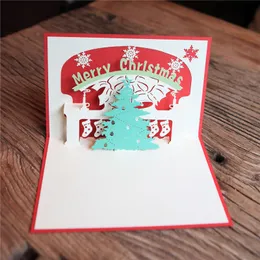 수제 메리 크리스마스 트리 인사말 카드 크리 에이 티브 키리 가미 종이 접기 3D 팝업 카드 아이들을위한 카드