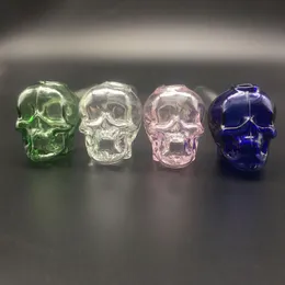 New design Glass Handle Pipes Skull Glass Bowl Oil Burner blue/green/clear/pink clolors Glass Oil Burner smoking accessories