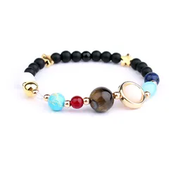 Universe Galaxy the Eight Planets in the Solar System Guardian Star Natural Stone Beads Charm Bracelet Bangle for Women & Men