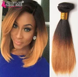 1b 4 27 Ombre Brasilianisches Reines Glattes Haar 3 Bundles Kurze Ombre Blonde Bob Echthaar Webart Tone Haarverlängerungen