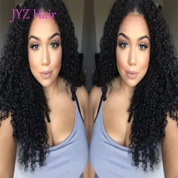 Glueless Full Lace Human Hair Wigs Kinky Curly Natural Färg Peruvian Brasilianska Malaysiska Indiska Mongoliska Lace Front Pärlor med Baby Hair