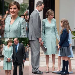 Nane Yeşil Diz Boyu Dantel Anne Gelin Elbiseler Kılıf Düğün Misafir Elbise Uzun Kollu Ceket Artı Boyutu Örgün Önlükler