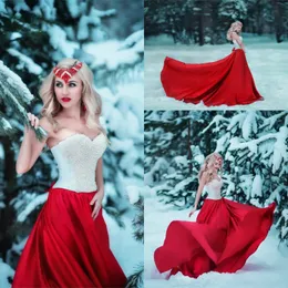 Niesamowite perły koralików suknia 2017-2018 Sexy Sweetheart Białe i czerwone suknie wieczorowe Arabski Szyfonowy Sweep Pociąg Pageant Party Dress