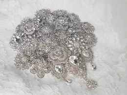 24PCS / Lot Rhodium Silver Clear Crystal Party Eller Bröllop Bouquet Brosch Bridal Tillbehör DIY Wedding Craft Supplies