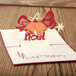 Laser Cut Papper Inbjudningar Handgjorda Happy Christmas Greeting Cards 3D Xmas Bells Vykort Festivt parti leveranser