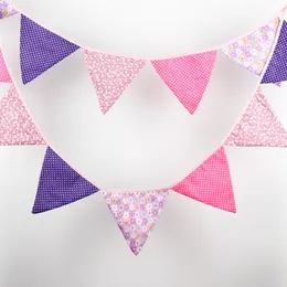 12 Flags - 3.2M Cotton Fabric Banners Customize Wedding Bunting Decor Purple Party Girl Birthday Baby Shower Garland Decoration