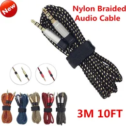 Prolunga cavo ausiliario ausiliario stereo maschio da 3,5 mm Cavo audio per auto intrecciato in nylon intrecciato in metallo 3M 10FT per iPhone MP3 Altoparlante Tablet PC