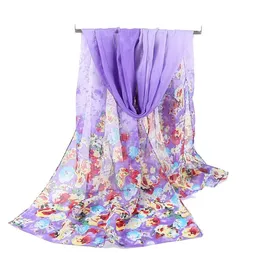 Factory Chef Mode Design Butterfly Floral Printing Chiffon Scarves Kvinnor Vår och Höst Lång Silk Scarmes Ladies Wild Shawls Warm Hij