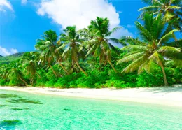 SUSU verão fotografia cenários azul mar verde árvore fundo 5x7ft algodão poliéster nuvem branca cenário cenário