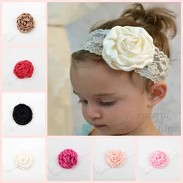 Flower Girls Lace Head Pieces with Flowers 2017 Cute Newborn Baby Kids Headbands 10 Colors Soft Little Girls Head Bands Wedding Birthday