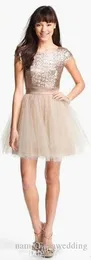 Junior-Brautjungfer-Kleider, Champagner-Pailletten-Top, kurzes Brautjungfernkleid, Tüll-Tutu-Rock, Partykleid für Junior-Blumenmädchen 261Q