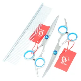 7.0Inch Meisha Cat Dog Fur Clipper JP440C Pet Cutting & Thinning & Curved Dog Shears Professional Pet Grooming Scissors Set, HB0033