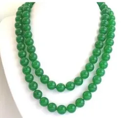 Mode kvinnor039s naturliga 8mm grön jade runda ädelsten pärlor halsband 50039039 long9584323